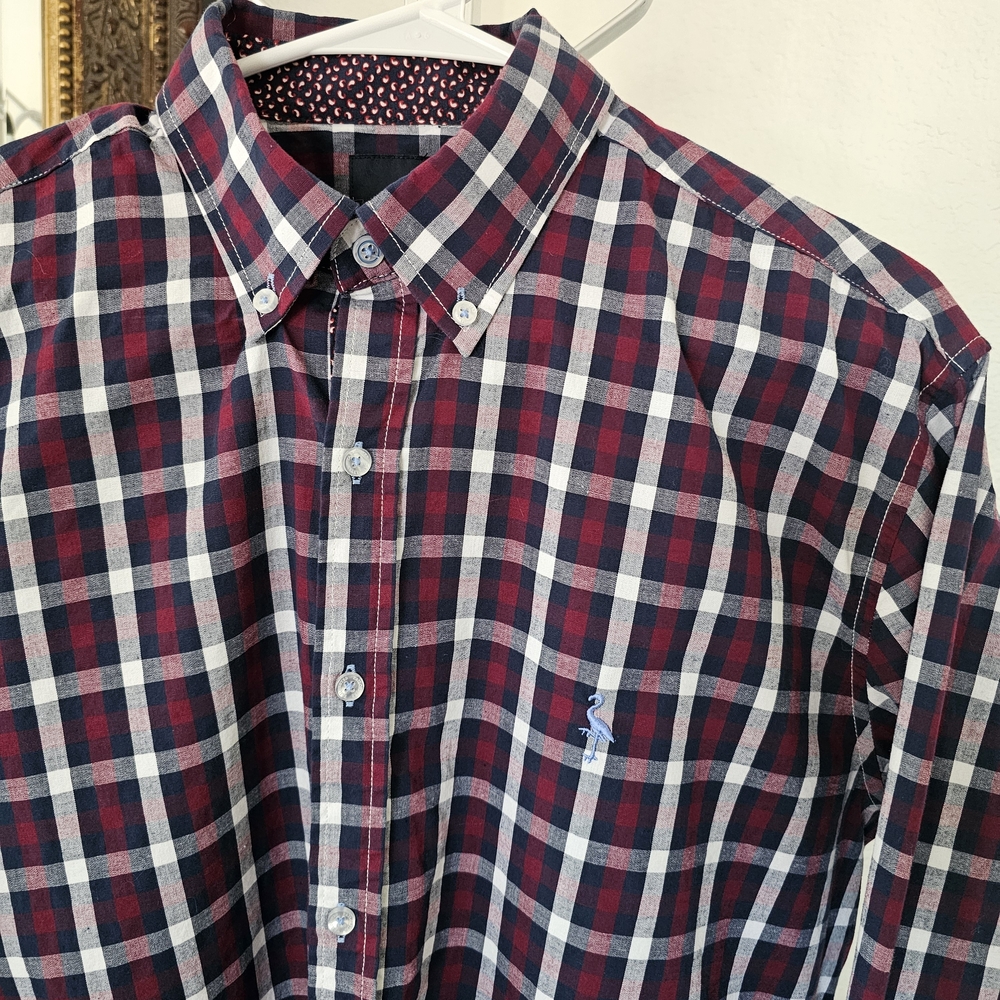 Tailorbyrd Men’s Button-Down Plaid Shirt in Red, Navy & White - Large